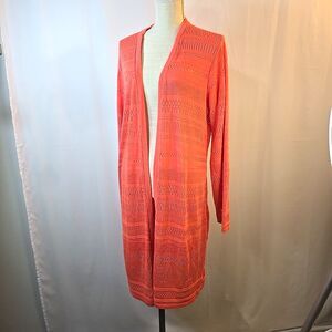 Unbranded Long Open Cardigan Sweater Coral Open Knit Plus Size 2X Lightweight
